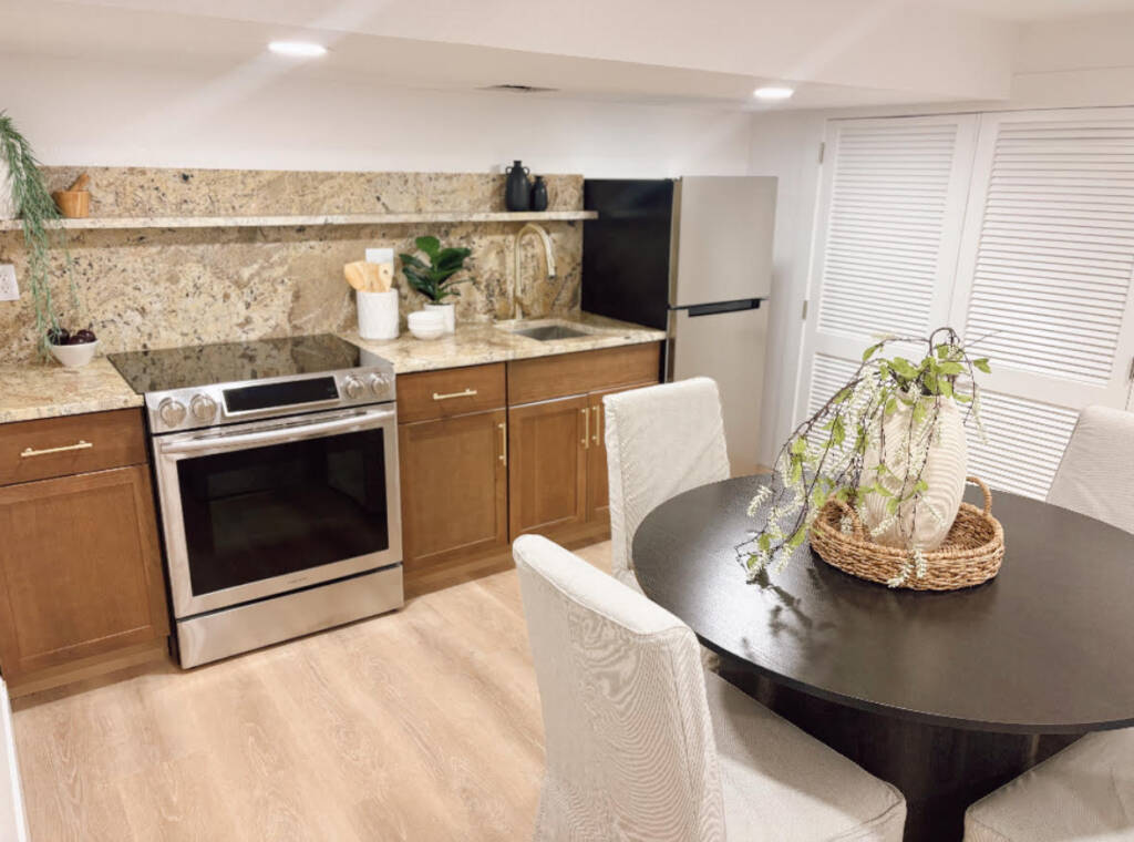 newly renovated basement kitchen